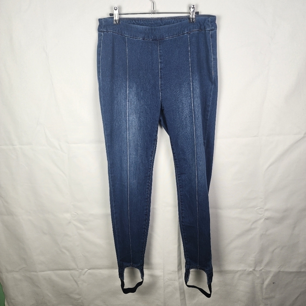 Soft Surroundings Women's Denim Lean Line Stirrup Jeans Size M Pull On‎ Elastic